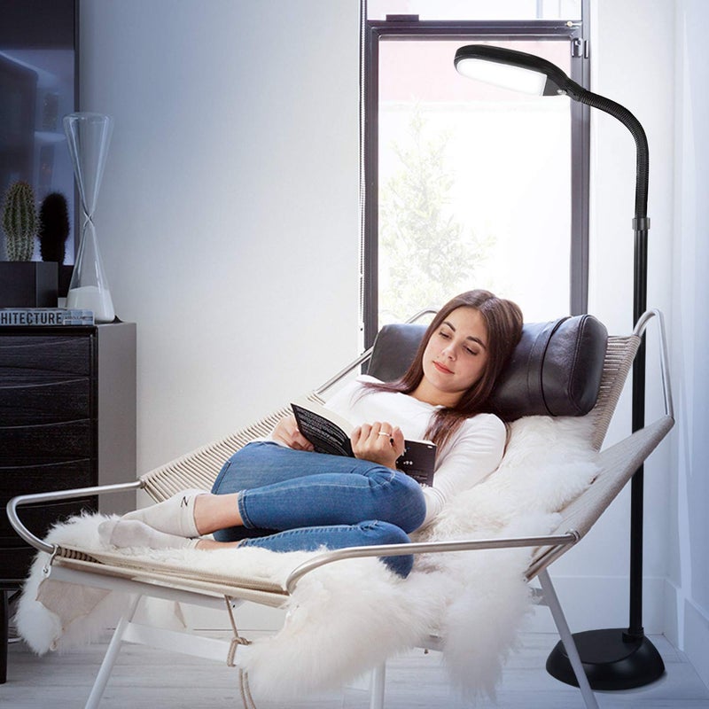 Brightech Litespan - Bright LED Floor Reading Lamp for Over Chair Crafts and Reading, Esthetician Light for Lash Extensions, Gooseneck Adjustable Standing Lamp for Living Room, Bedroom, Office - Black - Image 5